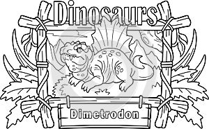 Predatory dinosaur dimetrodon, coloring book, funny illustration