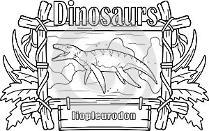 Predatory dinosaur liopleurodon, coloring book, funny illustration