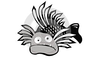 Predatory fish looks at you. Comic character.