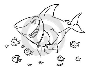 Predatory fish shark business competition superiority cartoon coloring page