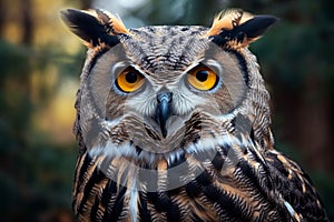 Predatory Great horned owl bird. Generate Ai