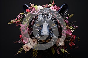 Predatory Panther head flowers mammal. Generate Ai