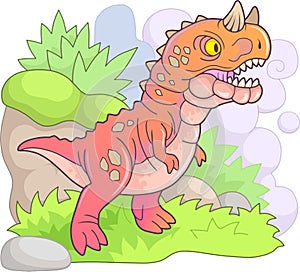 Predatory prehistoric dinosaur carnotaurus, funny illustration