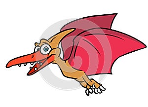 Predatory pterodactyl dinosaur cartoon illustration