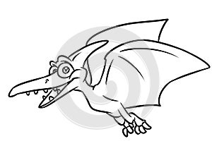 Predatory pterodactyl dinosaur cartoon illustration coloring page