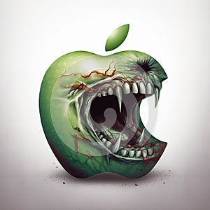 Predatory ravenous apple logo with big teeth on white background photo