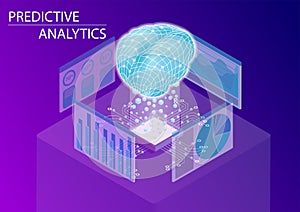 Predictive analytics and business analysis concept. 3d isometric vector illustration