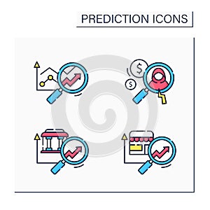 Predictive analytics color icons set