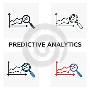 Predictive Analytics icon set. Four elements in diferent styles from industry 4.0 icons collection. Creative predictive analytics