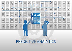 Predictive analytics illustration. Two analysts analyzing reporting dashboard photo