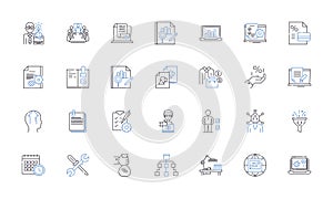 Predictive Modeling line icons collection. Algorithm, Bayesian, Classification, Clustering, Correlation, Decision tree