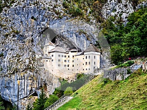 Predjama, castle at the cave mouth in Postojna, Slovenia in springtime