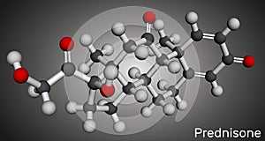 Prednisone molecule. Synthetic anti-inflammatory glucocorticoid derived from cortisone. Molecular model. 3D rendering