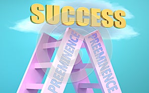 Preeminence ladder that leads to success high in the sky, to symbolize that Preeminence is a very important factor in reaching