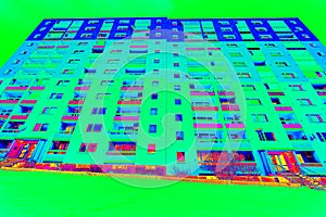 Prefab cheap flat building in thermal imaging simulation