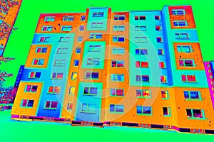 Prefab cheap flat building in thermal imaging simulation