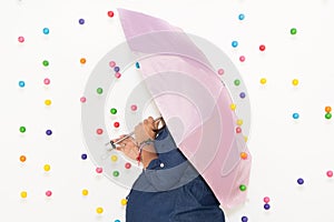 PREGNANT WOMAN WITH POLKA DOT BACKGROUND WITH TEXT SPACE TO WRITE photo