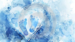 Pregnancy announcement concept illustration. Baby gender reveal concept illustration. Watercolor imitation heart with baby