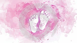 Pregnancy announcement concept illustration. Baby gender reveal concept illustration. Watercolor imitation heart with baby