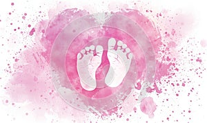 Pregnancy announcement concept illustration. Baby gender reveal concept illustration. Watercolor imitation heart with baby