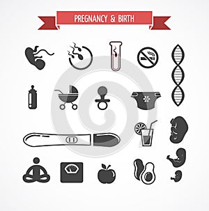 Pregnancy and birth, icon set