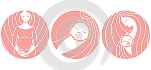 Pregnancy and childbirth. Linear vector icons.