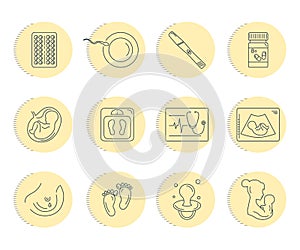 Pregnancy and childbirth. Vector line icons.