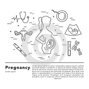 Pregnancy and childbirth. Vector line icons.