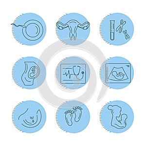 Pregnancy and childbirth. Vector line icons.