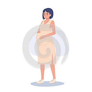 Pregnancy Concept Illustration. Expecting Mother's Love. Pregnant Woman Hugging Belly. Future Mom Embracing Pregnancy