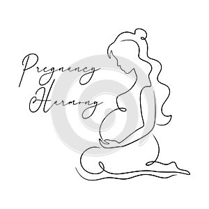Pregnancy harmony logo, text and pregnant woman in hand-drawn illustration