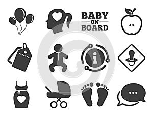 Pregnancy, maternity and baby care icons. Vector