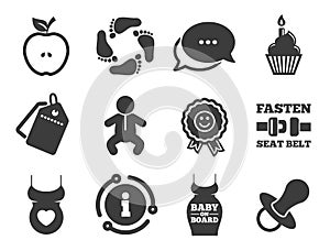 Pregnancy, maternity and baby care icons. Vector