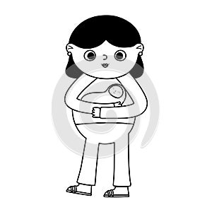 Pregnancy and maternity, cute mom carrying baby cartoon line style icon