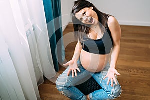 Pregnancy, maternity, preparation and expectation concept. Future mom portrait, happy woman having a baby