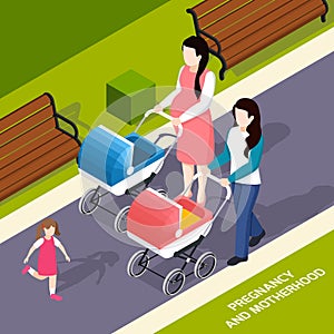 Pregnancy And Motherhood Isometric Composition