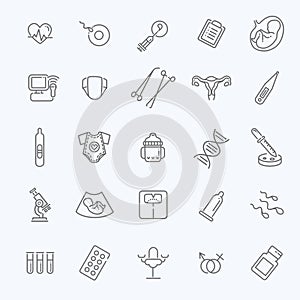 Pregnancy and motherhood line icons set