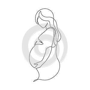 Pregnancy and motherhood modern concept art. Abstract pregnant woman continuous line drawing