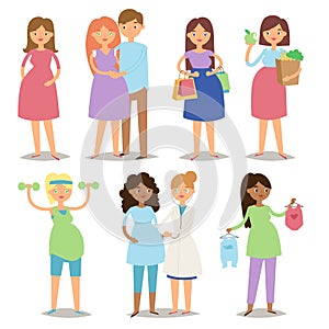 Pregnancy motherhood people and expectation concept happy pregnant woman character life with big belly vector