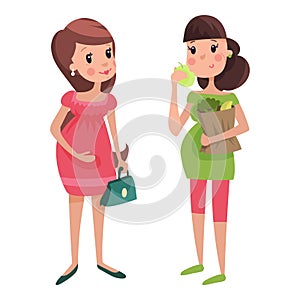 Pregnancy motherhood people expectation concept happy pregnant woman character life with big belly vector illustration