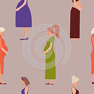 Pregnancy motherhood people expectation seamless pattern background