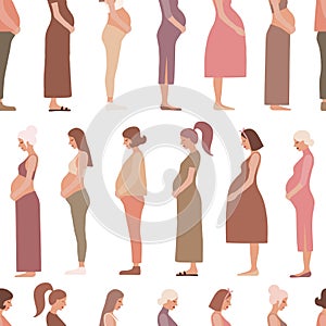Pregnancy motherhood people expectation seamless pattern background
