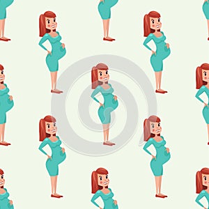 Pregnancy motherhood pregnant woman seamless pattern character life with big belly vector illustration