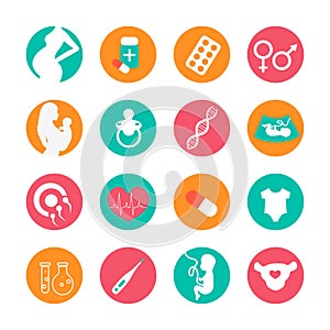 Pregnancy and newborn baby icons set. Medicine and pregnancy vector icons set. Childbirth and motherhood.