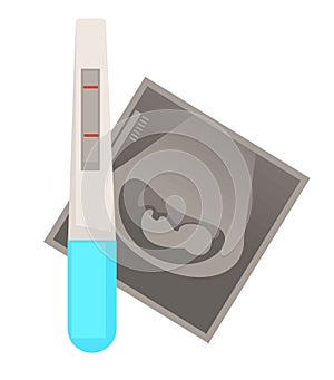Pregnancy positive test and ultrasound baby in uterus fertilization