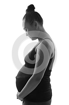 Pregnancy silhouette in BW photo