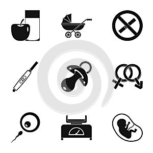 Pregnancy symbols icons set, simple style