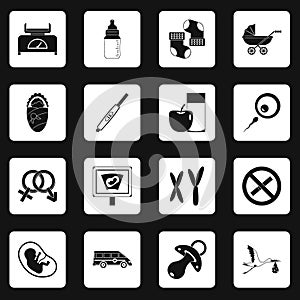 Pregnancy symbols icons set squares vector