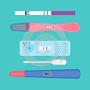 Pregnancy test flat icons. Ovulation medical tests result vector illustration