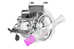 Pregnancy test positive with manual wheelchair, 3D rendering